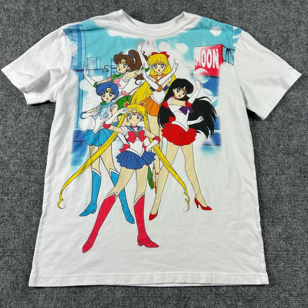 Sailor Moon Graphic T-Shirt Womens Small White Anime Sailor Guardians Tee